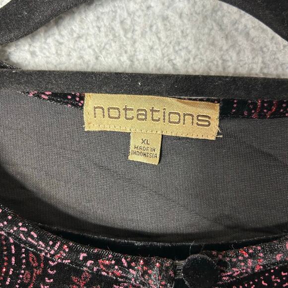 Notations Top Womens XL Black Red Sequin Long Sleeve Layered Look Floral Blouse - Picture 3 of 12